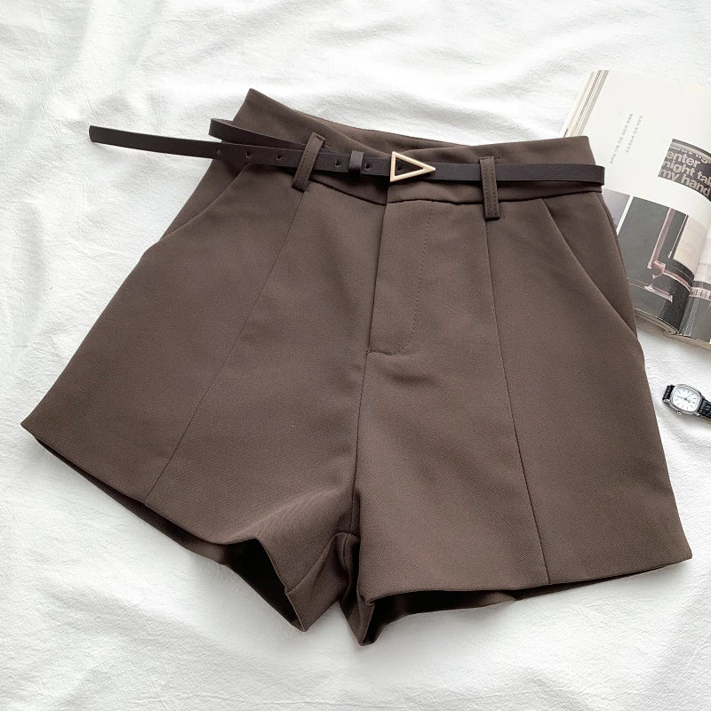 ITOOLIN Casual Women's Shorts A-line High Waist Short Chic Office Lady Shorts With Belted Vintage Female Trousers Spring Summer - 3KDyn